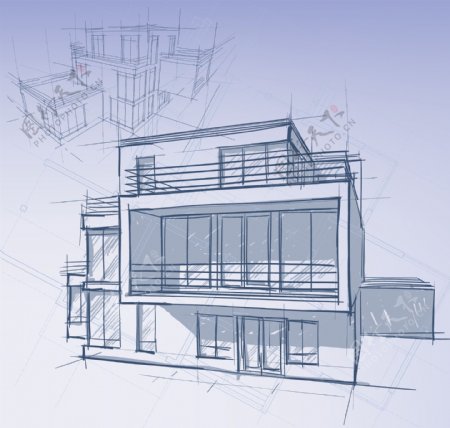 房子建筑设计稿效果图矢量素材