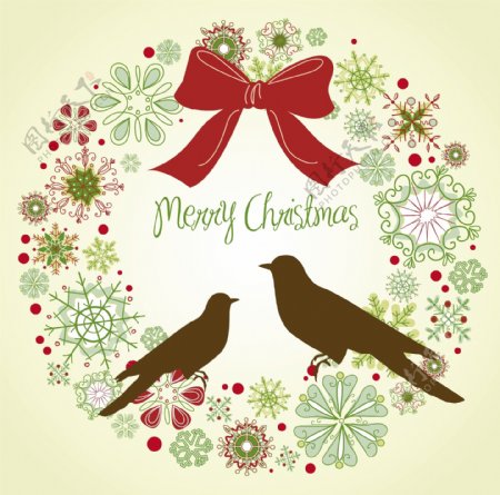 旧货圣诞花环和两只鸟