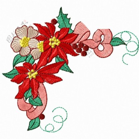 绣花植物花卉花朵丝带免费素材