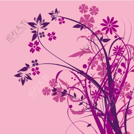 紫色时尚花卉剪影矢量素材