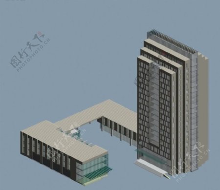 现代化简洁风格高层建筑3D立体模型图