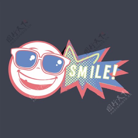 印花矢量图T恤图案图文结合笑脸太阳眼镜免费素材