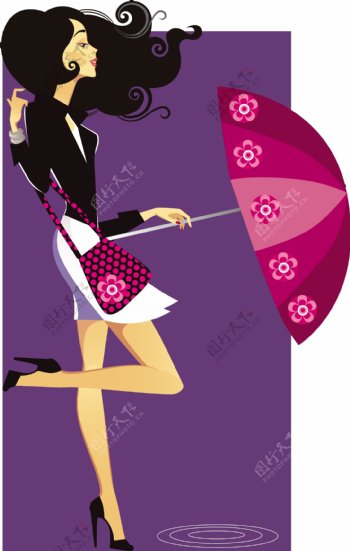 拿着雨伞的时尚美女图片