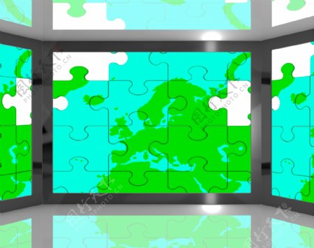 欧洲地图在屏幕上显示欧洲旅游和旅行