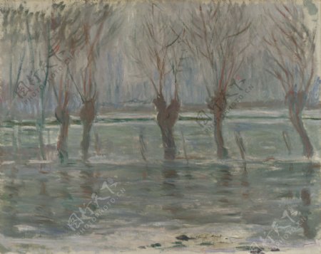 FloodWaters1896法国画家克劳德.莫奈oscarclaudeMonet风景油画装饰画