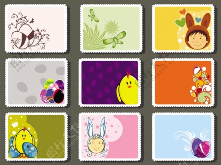 套复活节彩色设计邮票