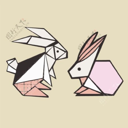 印花矢量图动物兔子几何菱形免费素材