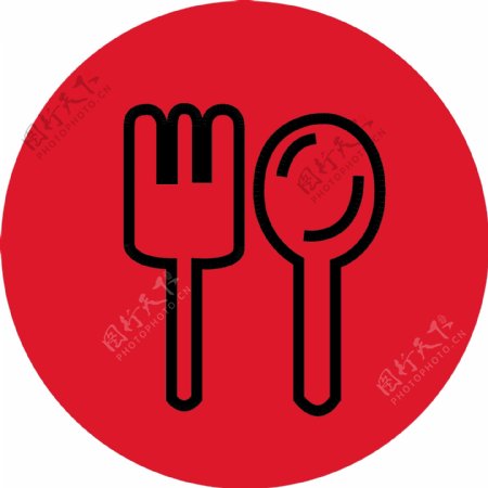 红色背景餐具图标