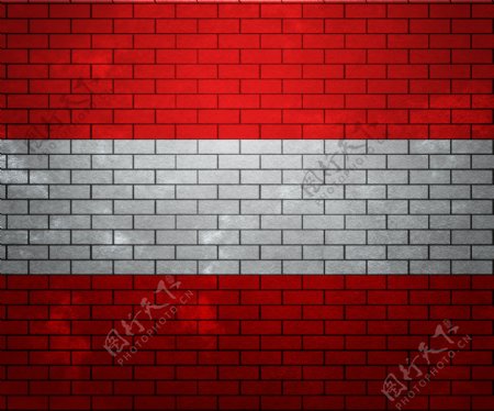 奥地利在砖墙上的旗帜