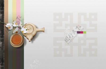 茶具和方形古典花纹背景素材