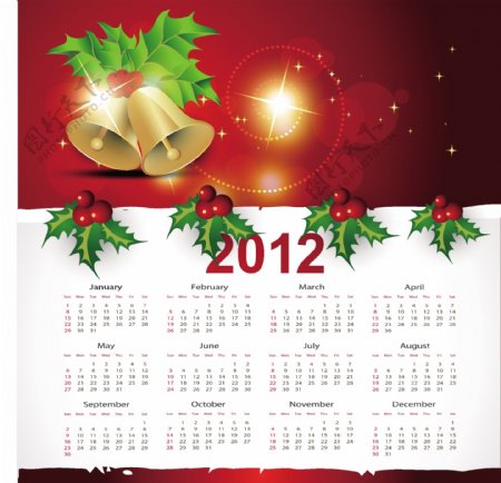 圣诞风格2012年历矢量图形