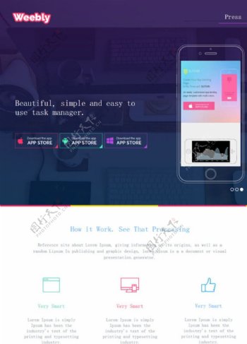 紫色透明设计网站模板图片