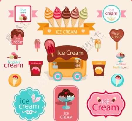 彩色冰淇淋标签矢量素材图片