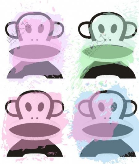 4只大嘴猴矢量图图片