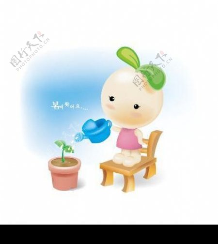 豆芽菜卡通宝宝浇水图片