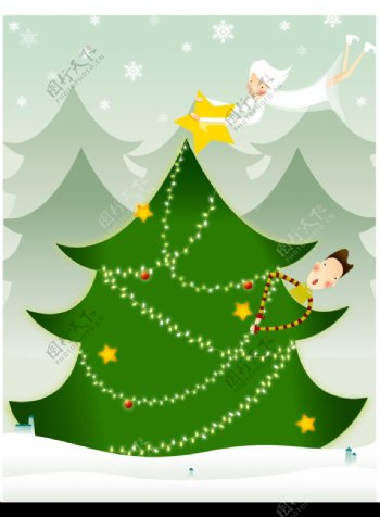 圣诞树韩国儿童卡通矢量素材图片