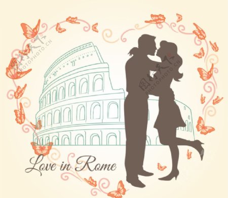 爱在罗马插画矢量素材图片