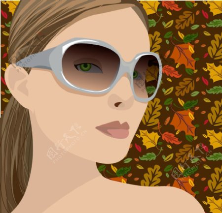 时尚花纹树叶眼镜美女图片