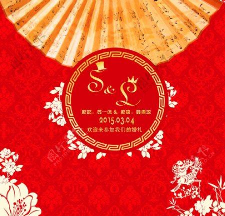 中国红婚礼迎宾背景图片