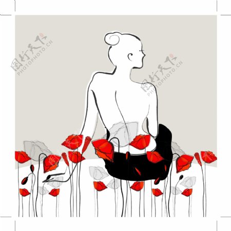 罂粟花手绘少女图片