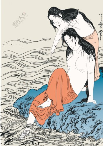 日本浮世绘沐浴图片