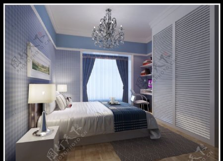 蓝色空间卧室图片