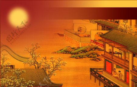 中国风山水画古代建图片