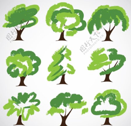 墨迹树木绿树矢量图片