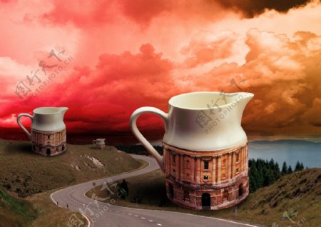 咖啡杯城堡图片
