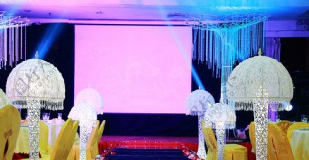蓝紫色婚礼现场与灯光图片