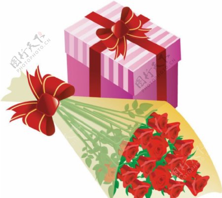 礼物盒子蝴蝶结丝带花束节日图片