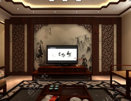 中式客厅电视墙效果图图片