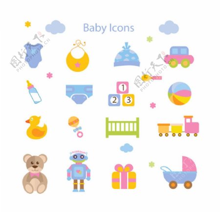 16款婴儿玩具图标矢量图片