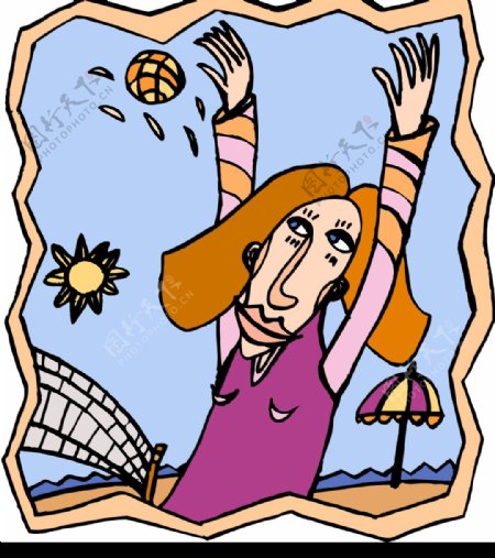 卡通女性打排球图片