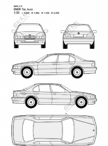 宝马7系BMW7erkurz汽车线稿图片