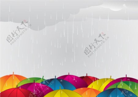 下雨天七彩雨伞图片