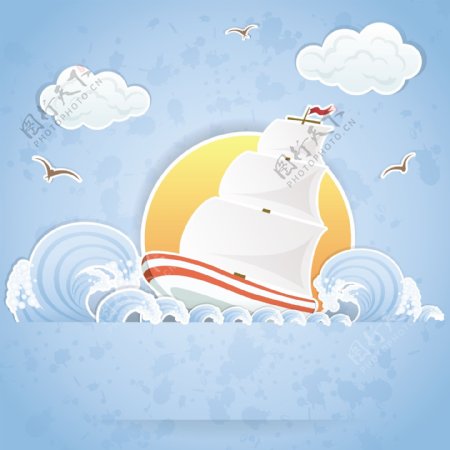 夏日海洋风景帆船图片