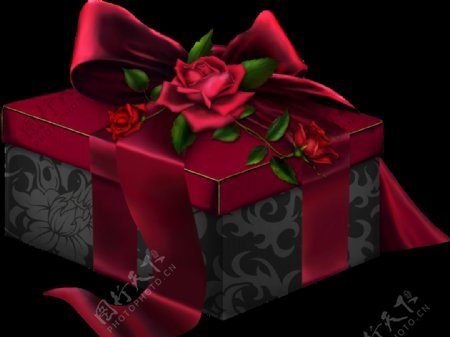 丝带玫瑰花礼物盒图片