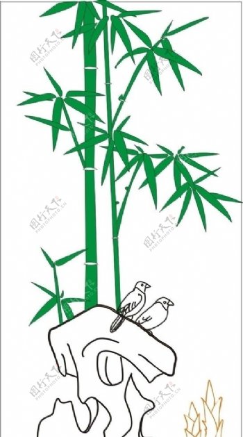 鸟与竹子图片