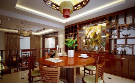 中式别墅餐厅效果图图片