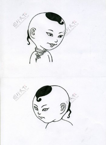 素描小孩表情图片