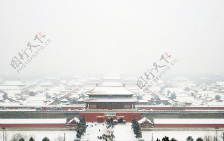 故宫雪景俯瞰全景图片