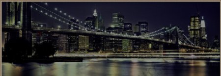 布鲁克林大桥宽幅夜景图片