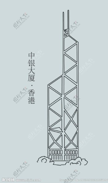 手绘稿香港中银大厦图片