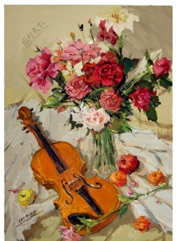 有小提琴的花卉图片