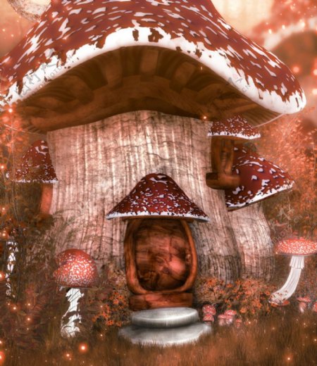 童话背景蘑菇小屋图片