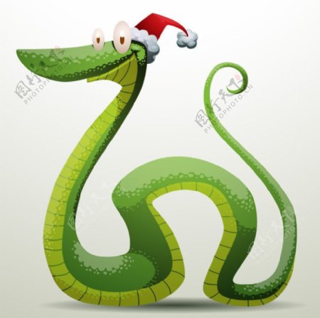 带着圣诞帽的卡通蛇图片