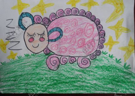 儿童绘画作品小羊吃草图片