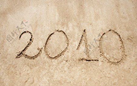 海滩上手写字2010图片