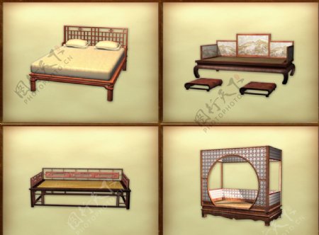 古典传统床榻坐具3D图片